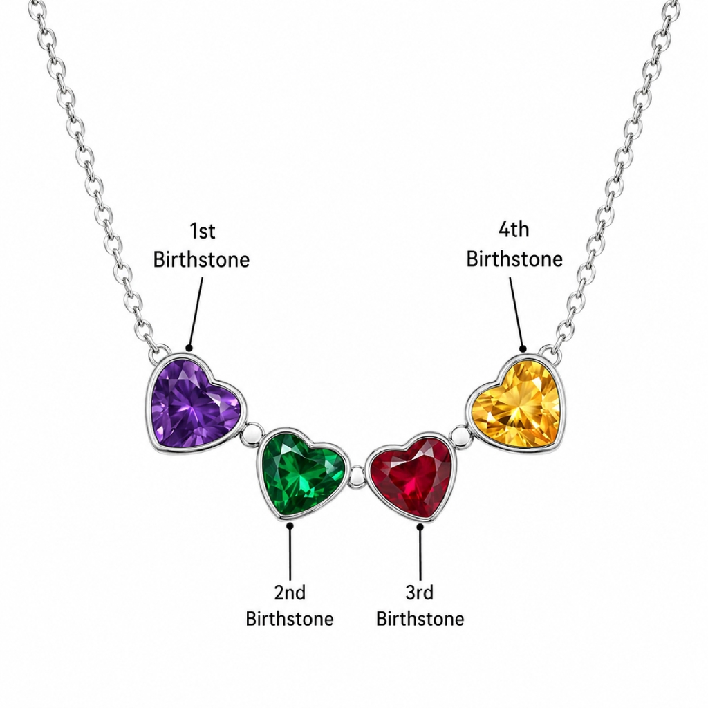 Personalized Birthstone 2in1 Lucky Clover Heart Cut Pendant