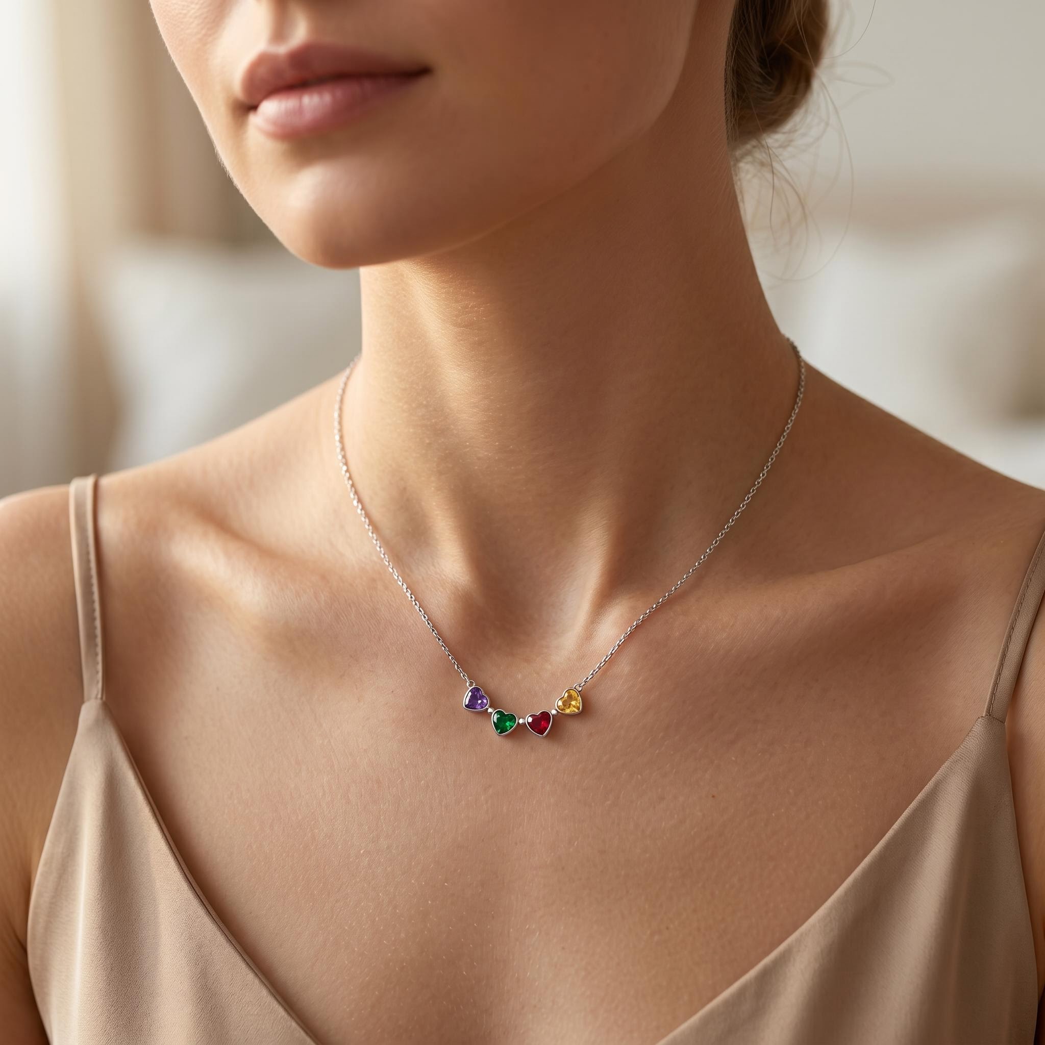 Personalized Birthstone 2in1 Lucky Clover Heart Cut Pendant