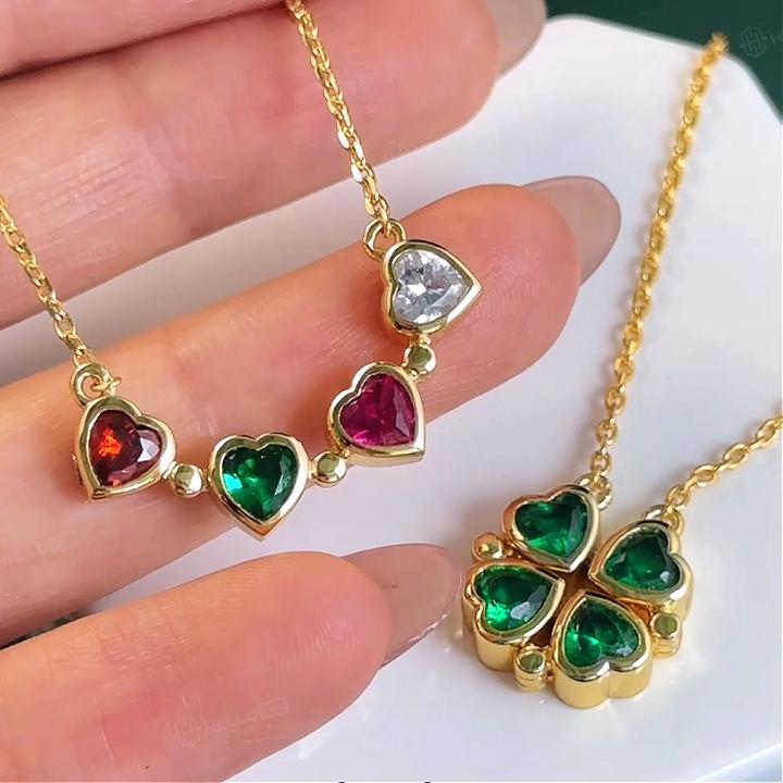 Personalized Birthstone 2in1 Lucky Clover Heart Cut Pendant