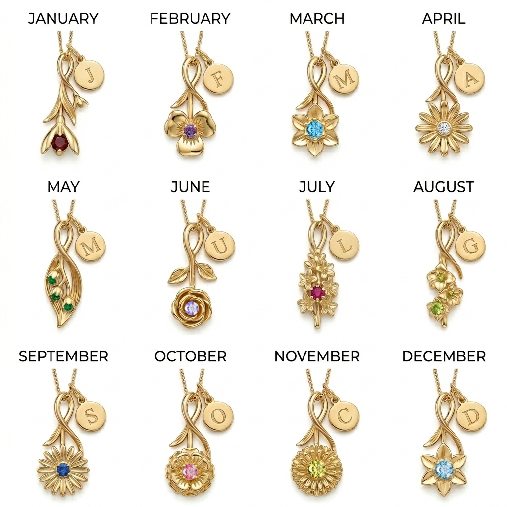 Custom Initial Letters with Birthflower Pendant