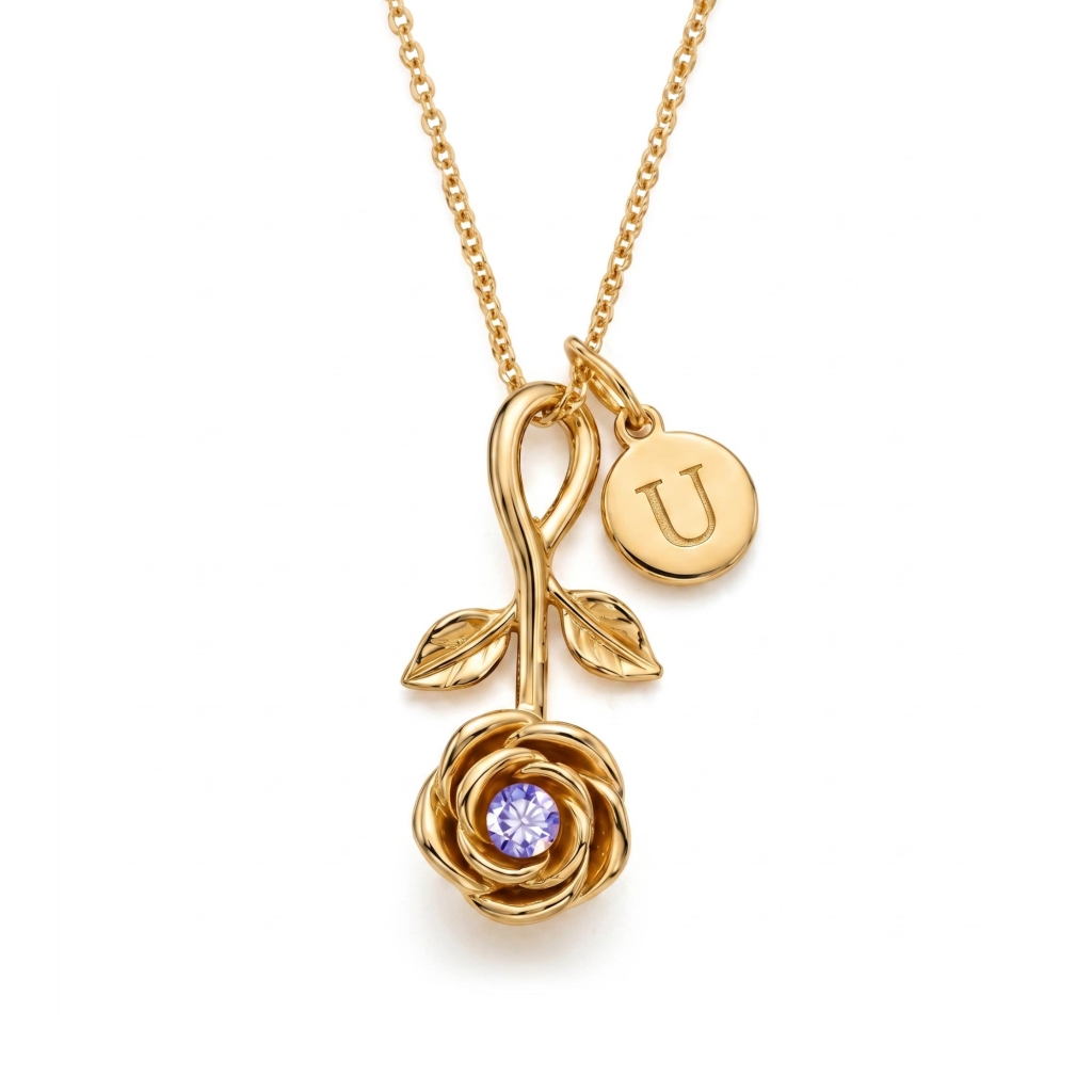 Custom Initial Letters with Birthflower Pendant