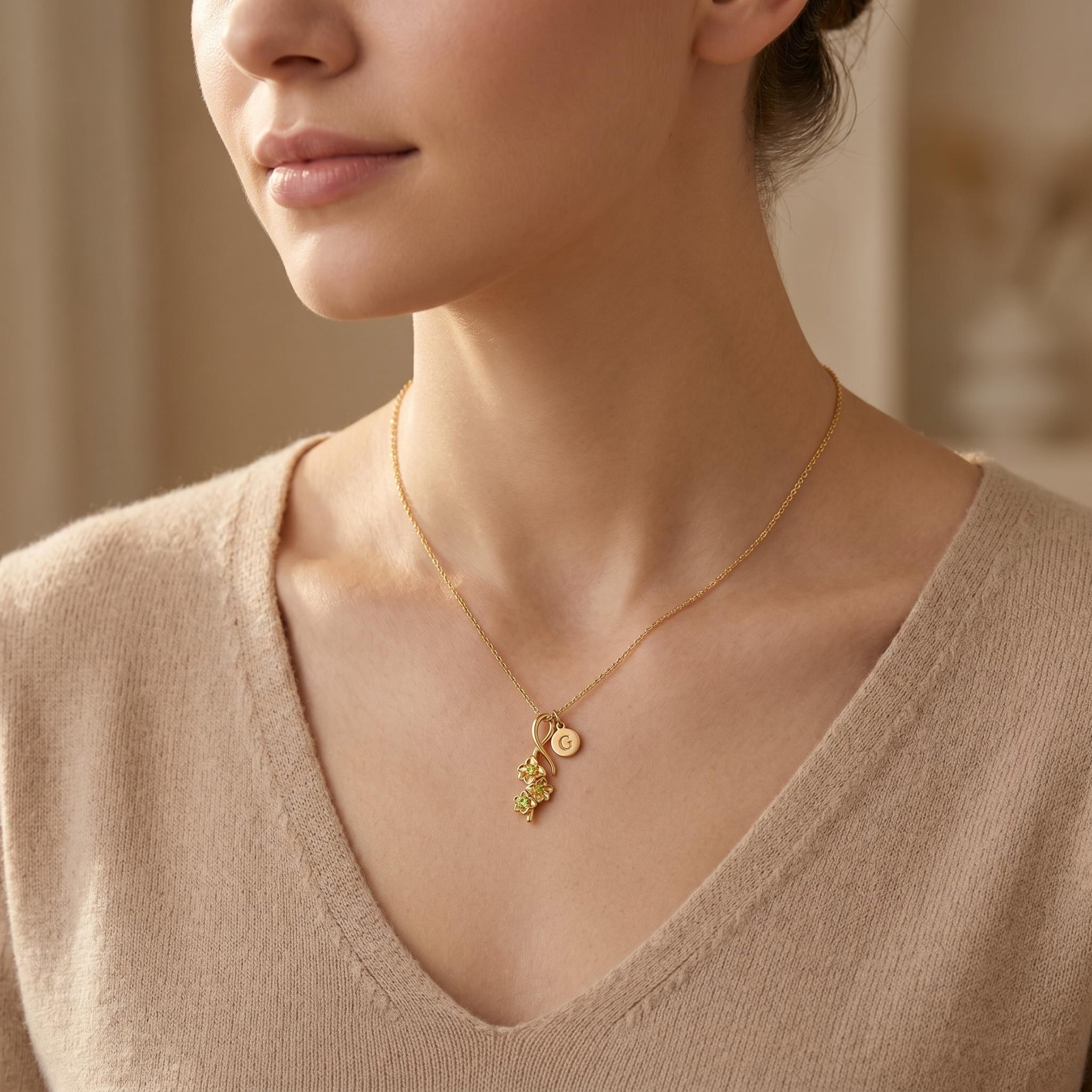 Custom Initial Letters with Birthflower Pendant