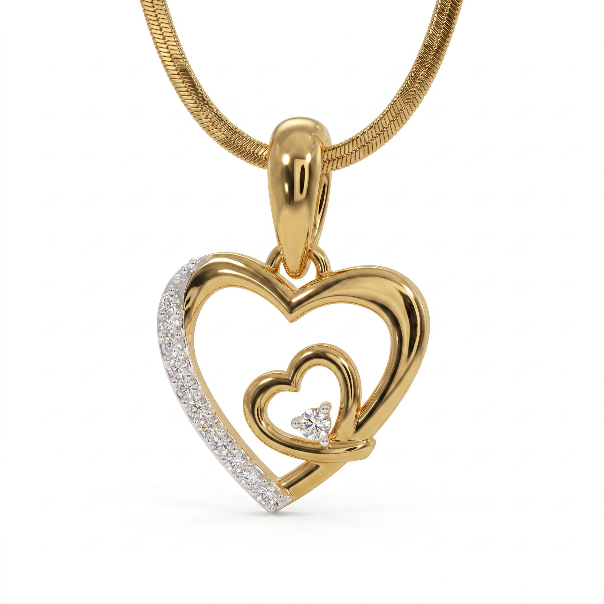 0.3 ct.tw. Double Heart Half Diamond Pendant