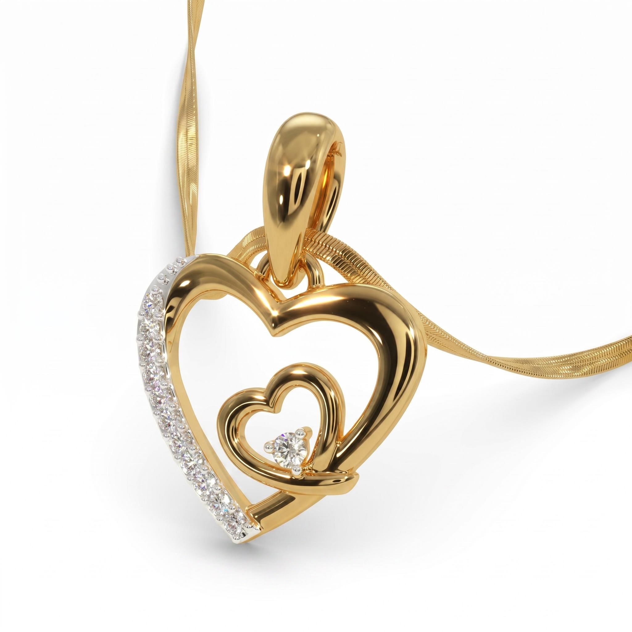 0.3 ct.tw. Double Heart Half Diamond Pendant