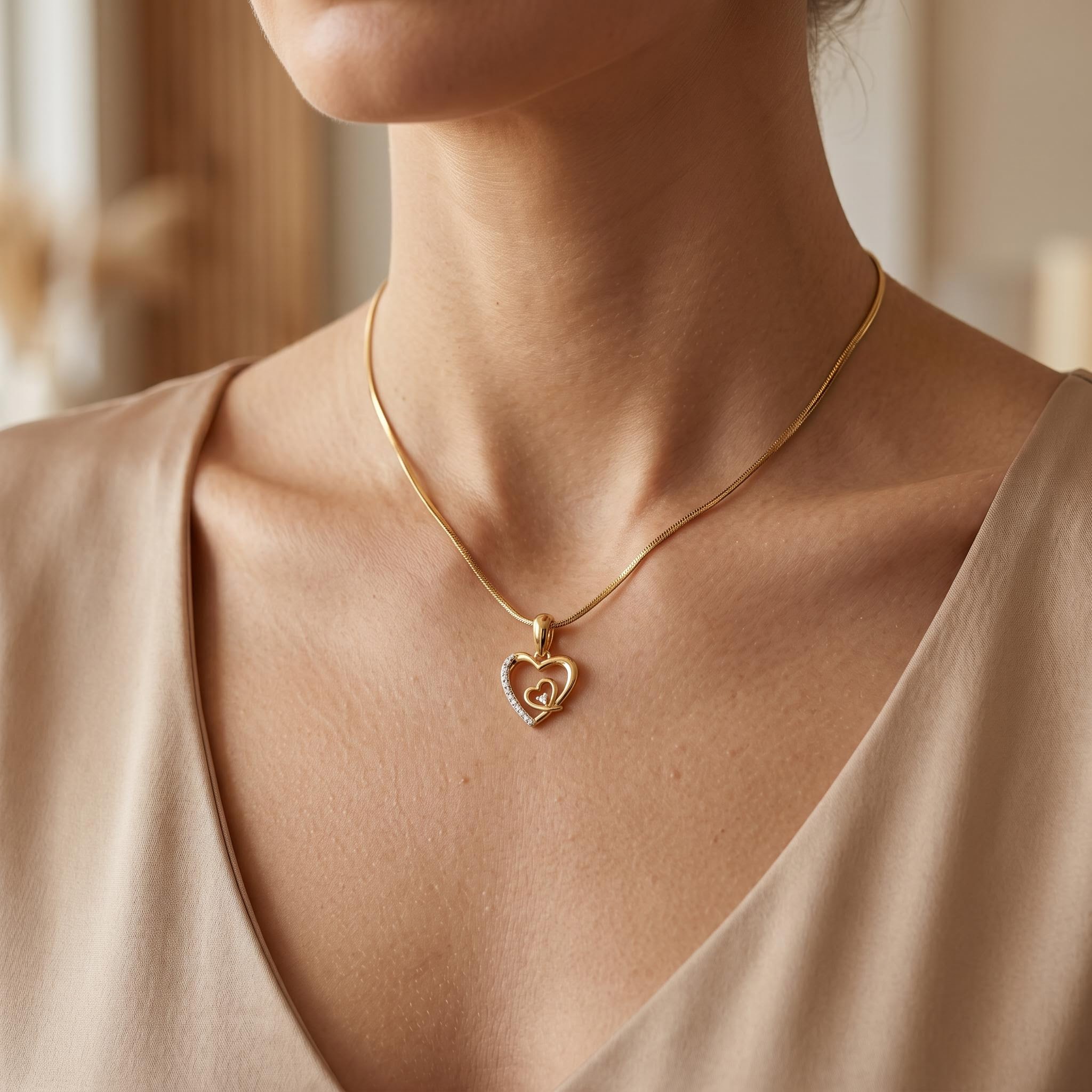 0.3 ct.tw. Double Heart Half Diamond Pendant