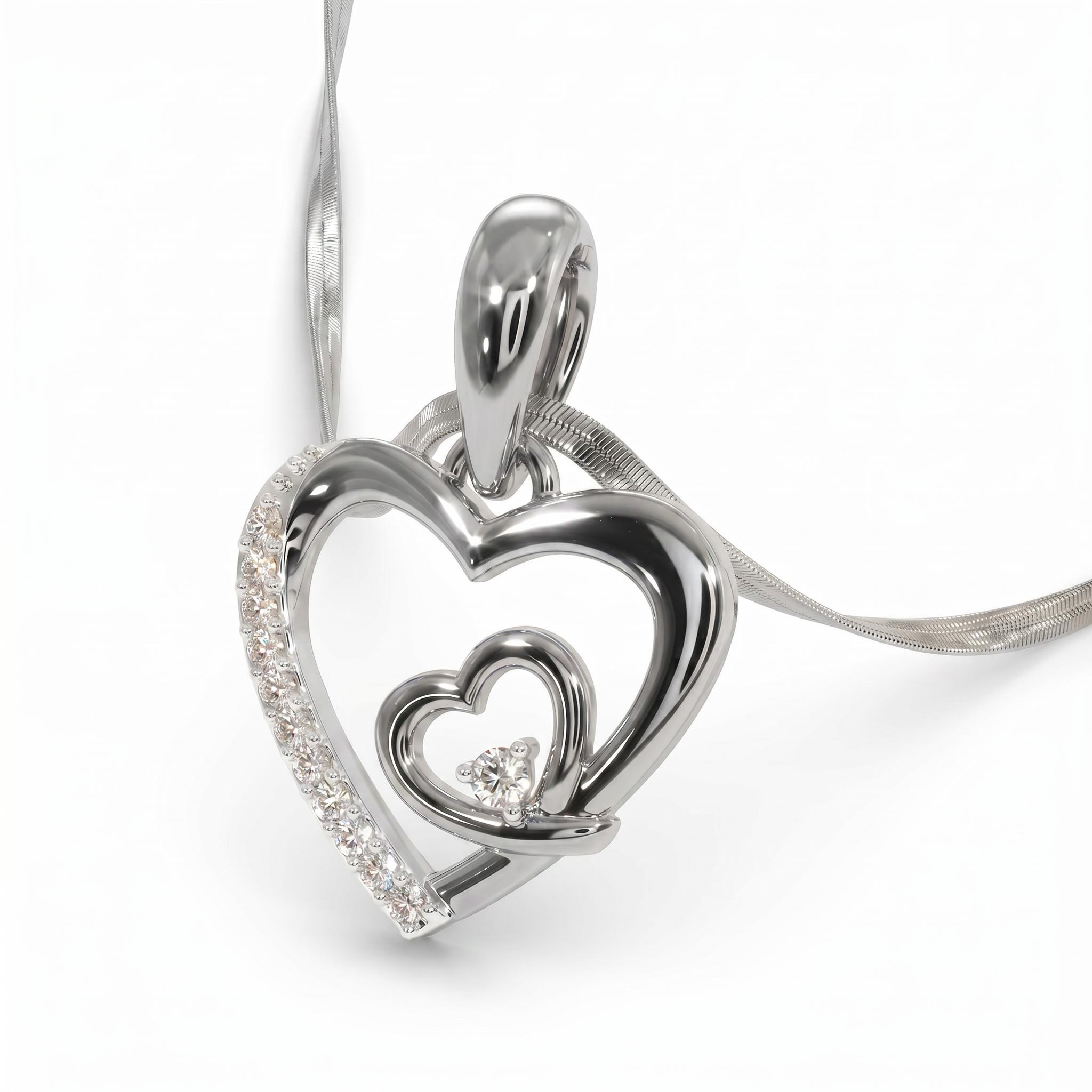 0.3 ct.tw. Double Heart Half Diamond Pendant
