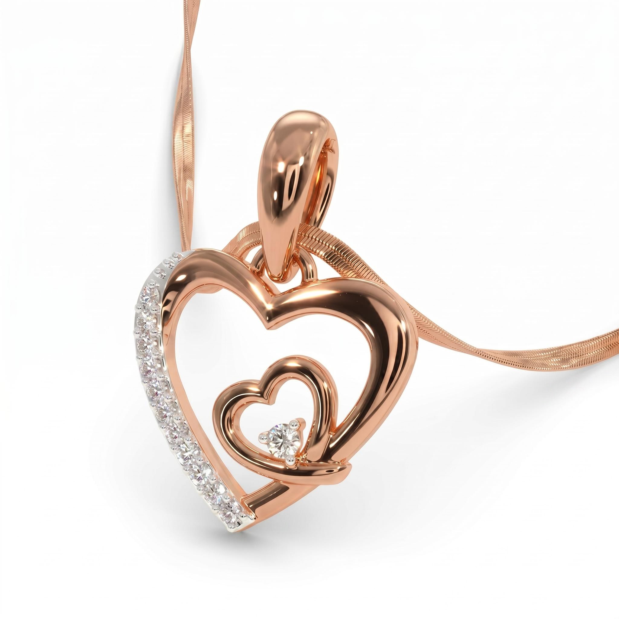 0.3 ct.tw. Double Heart Half Diamond Pendant