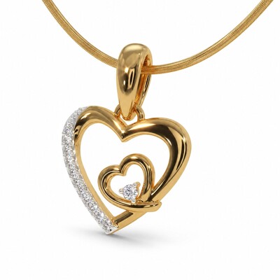0.3 ct.tw. Double Heart Half Diamond Pendant