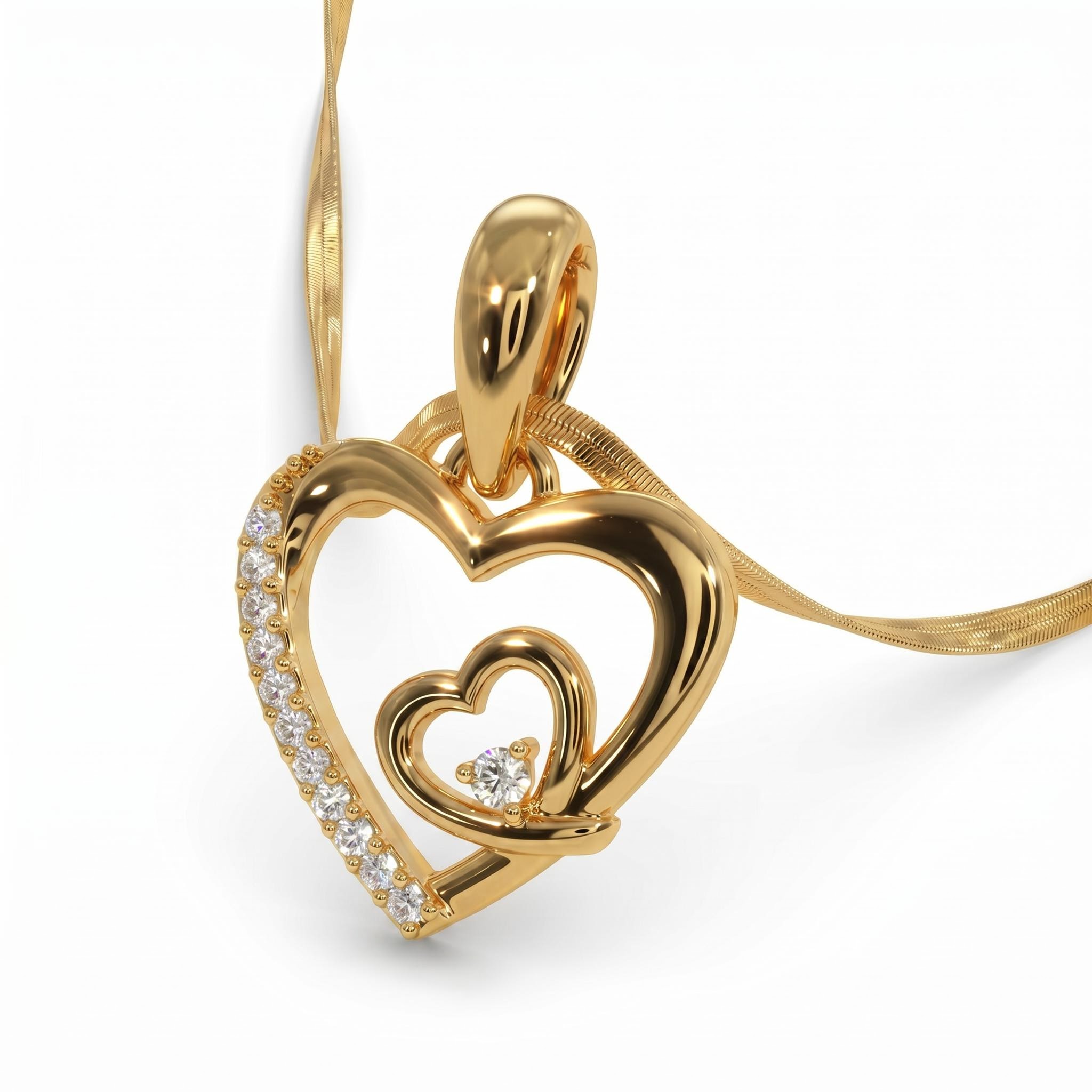 0.3 ct.tw. Double Heart Half Diamond Pendant