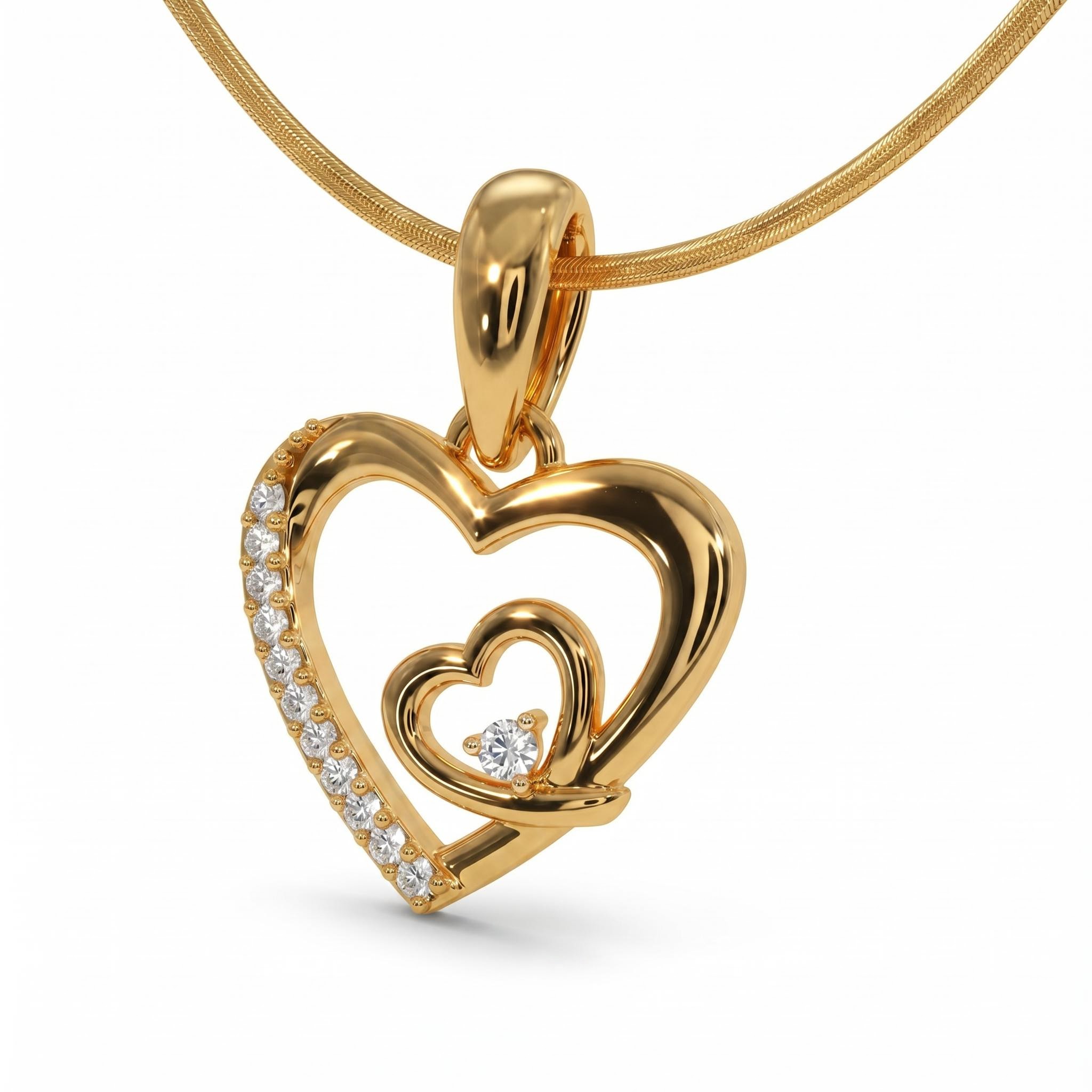 0.3 ct.tw. Double Heart Half Diamond Pendant