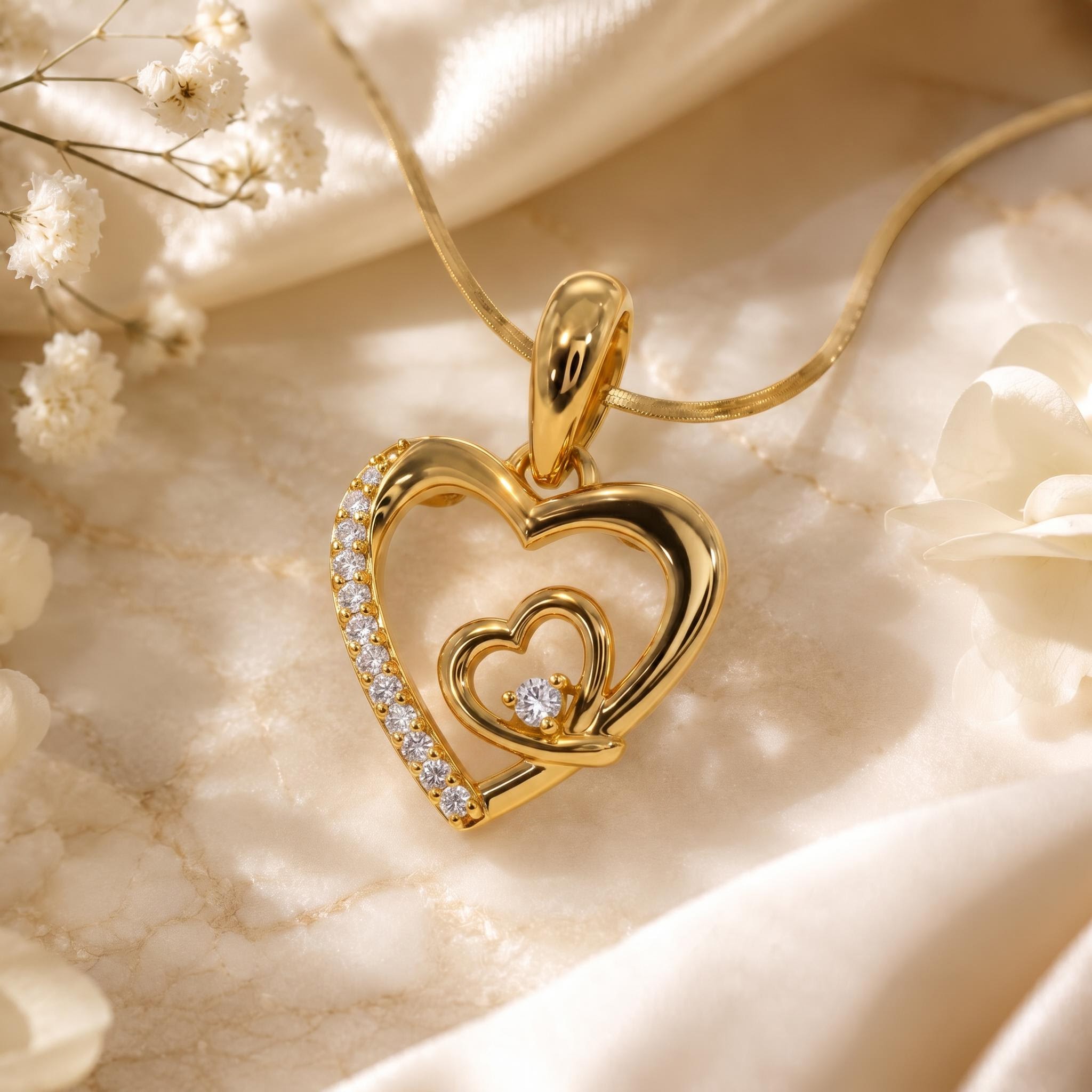 0.3 ct.tw. Double Heart Half Diamond Pendant