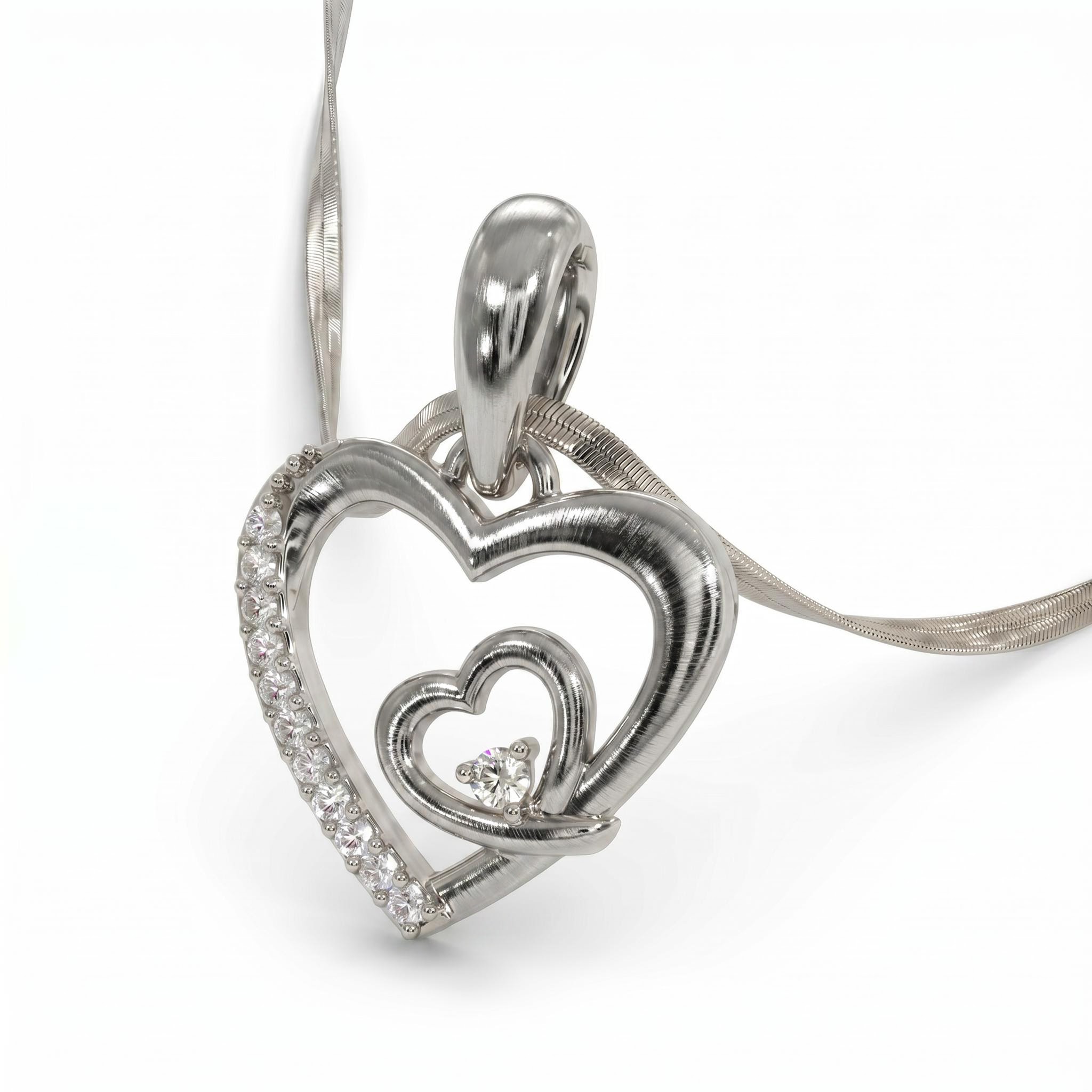 0.3 ct.tw. Double Heart Half Diamond Pendant