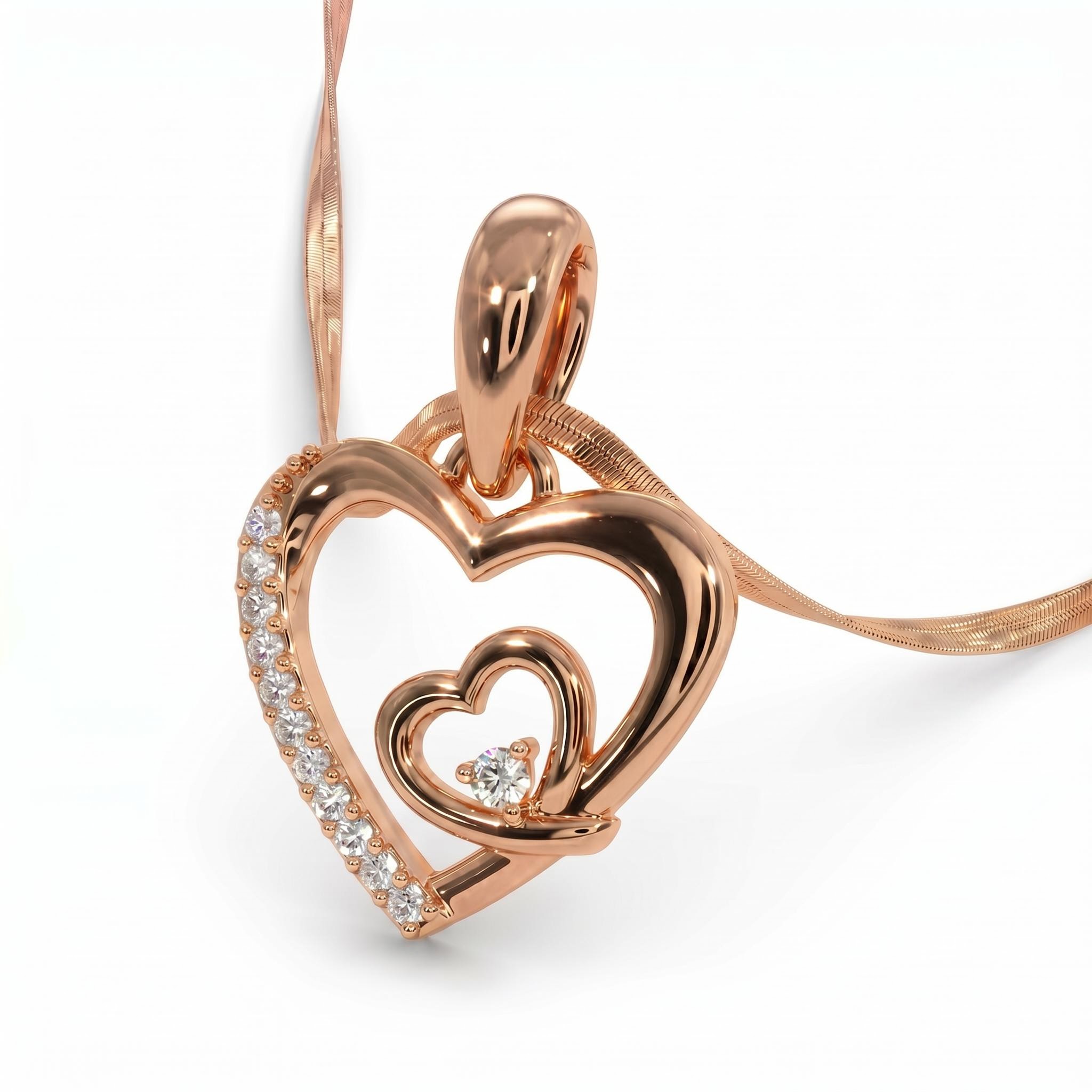 0.3 ct.tw. Double Heart Half Diamond Pendant