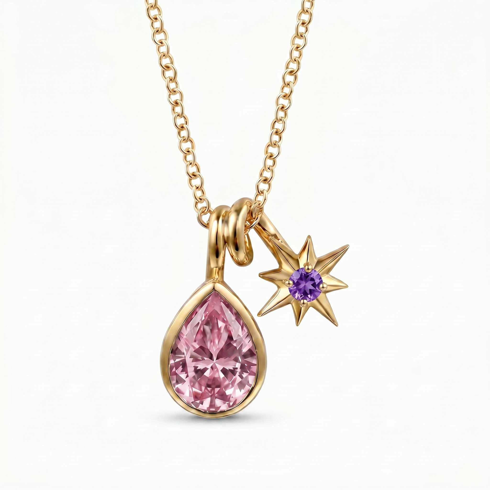 Personalized Birthstone Drop-shape with Star Pendant