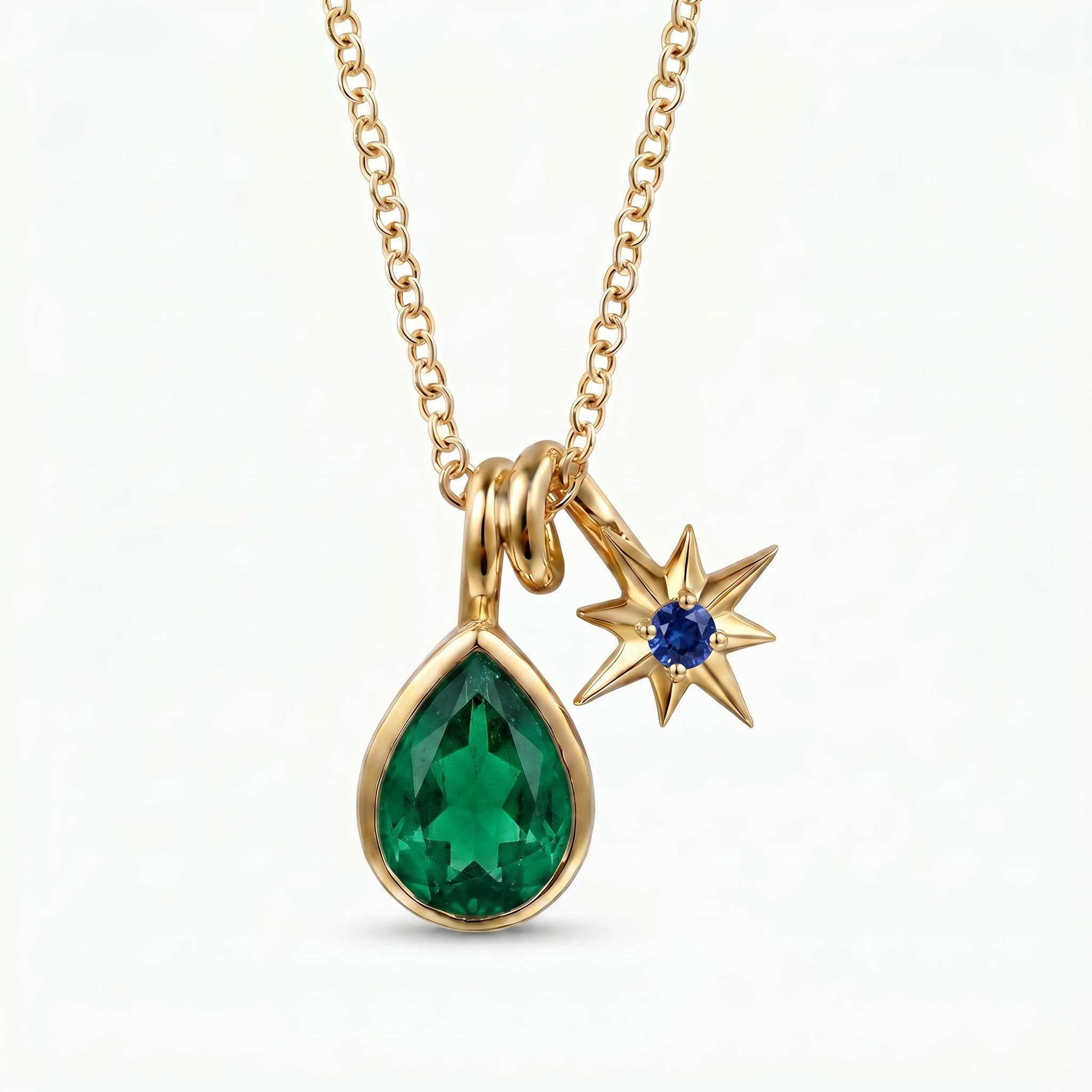 Personalized Birthstone Drop-shape with Star Pendant