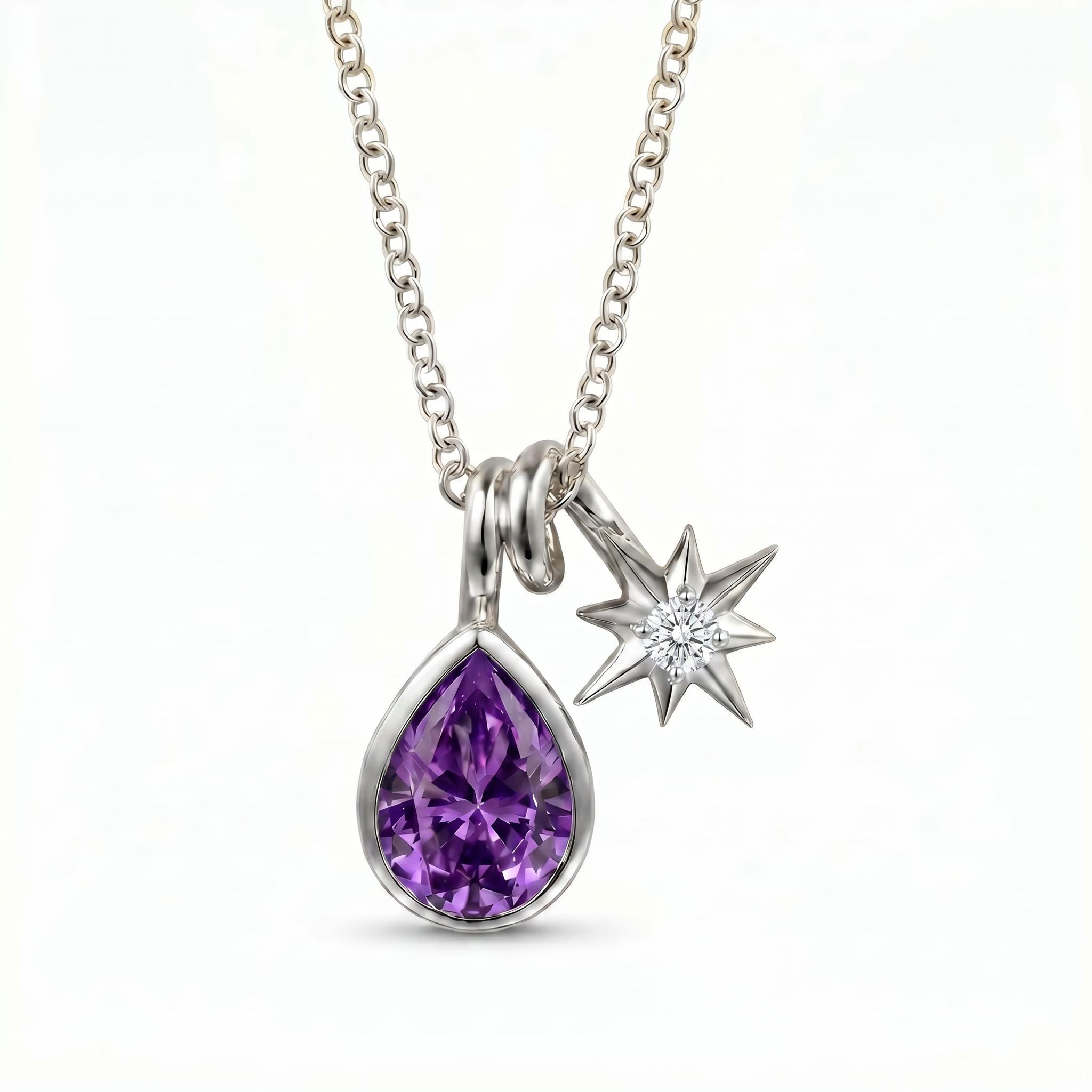 Personalized Birthstone Drop-shape with Star Pendant