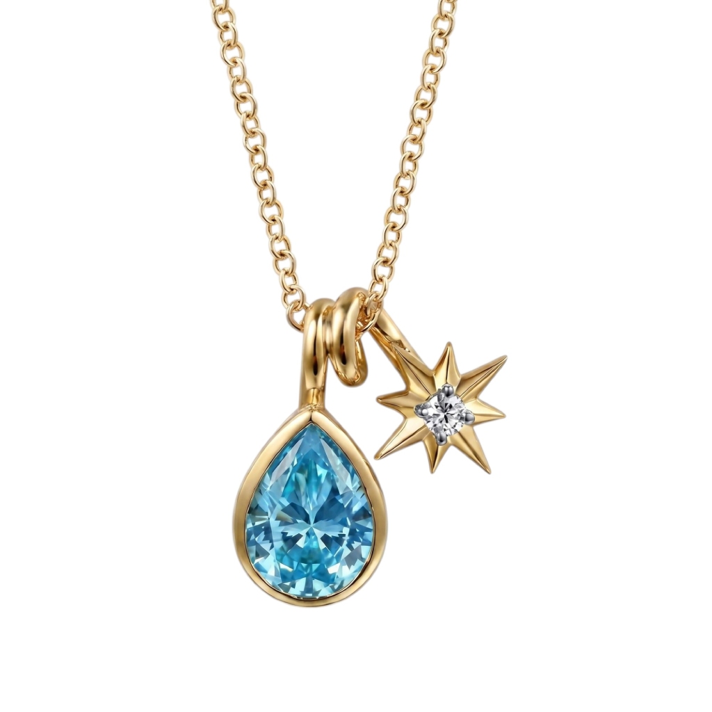 Personalized Birthstone Drop-shape with Star Pendant