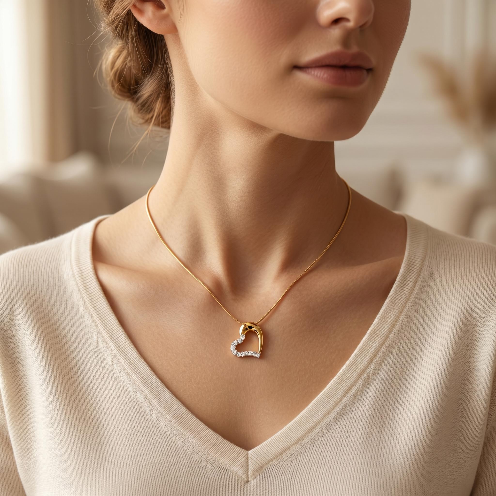 1.2 ct.tw. Half Diamond Half Polished Heart-shaped Pendant