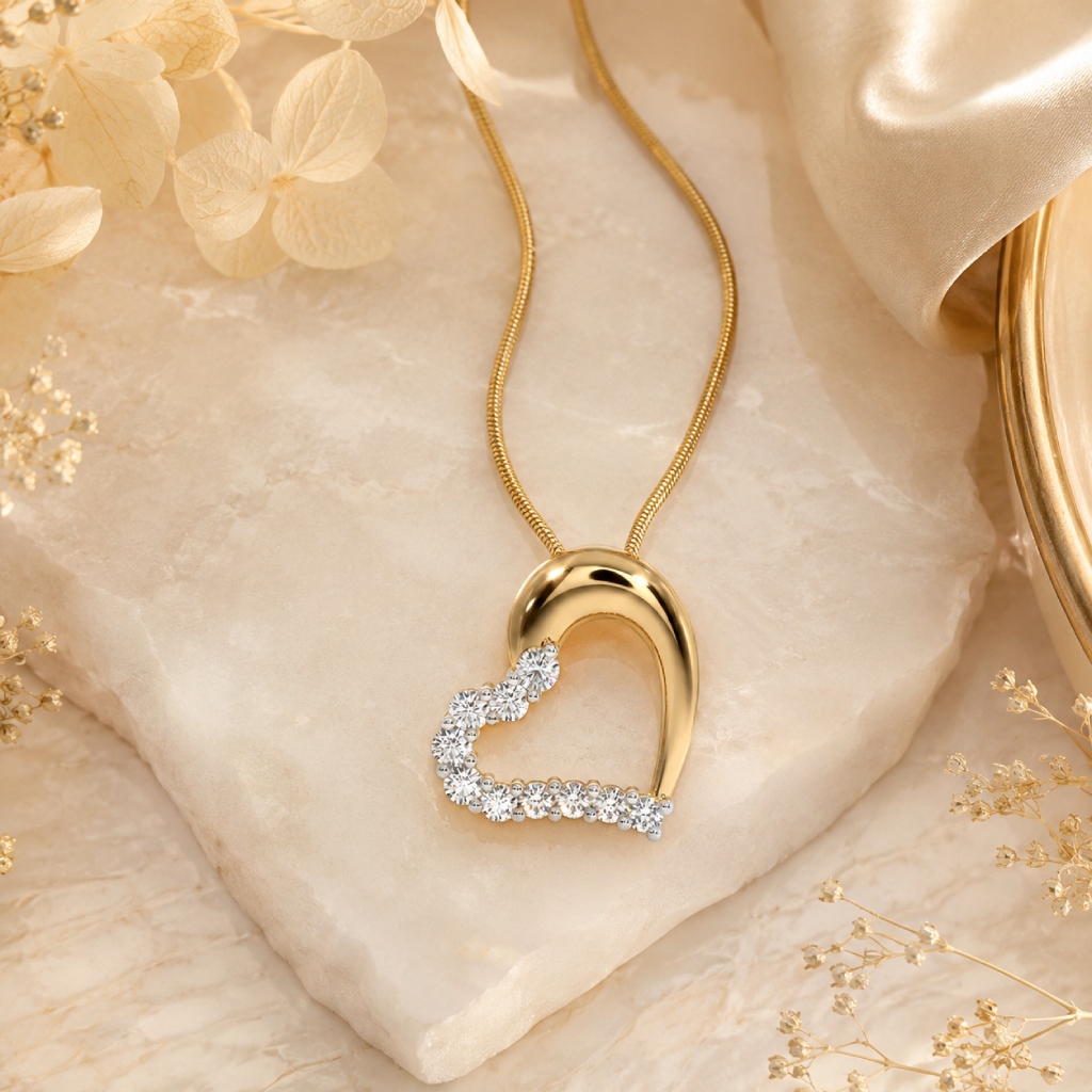 0.82 ct.tw. Half Diamond Half Polished Heart-shaped Pendant