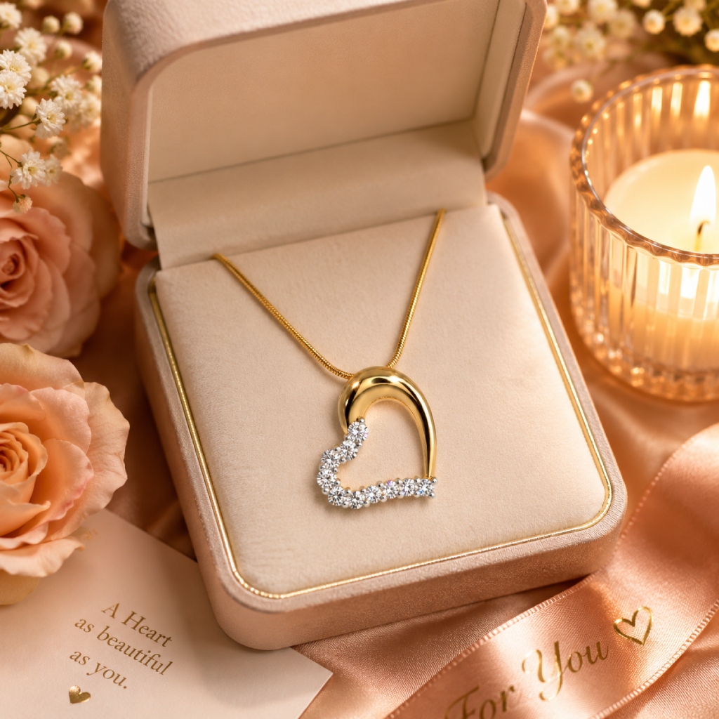 0.82 ct.tw. Half Diamond Half Polished Heart-shaped Pendant