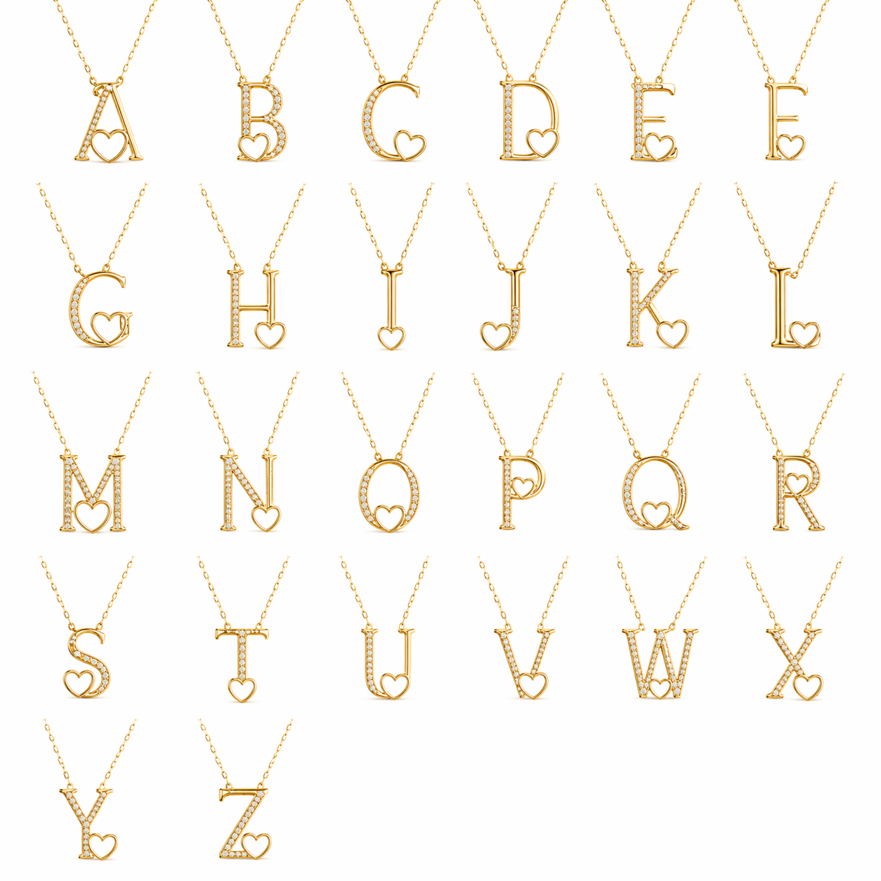 0.2 ct.tw. Alphabet Letters with Heart Pendant