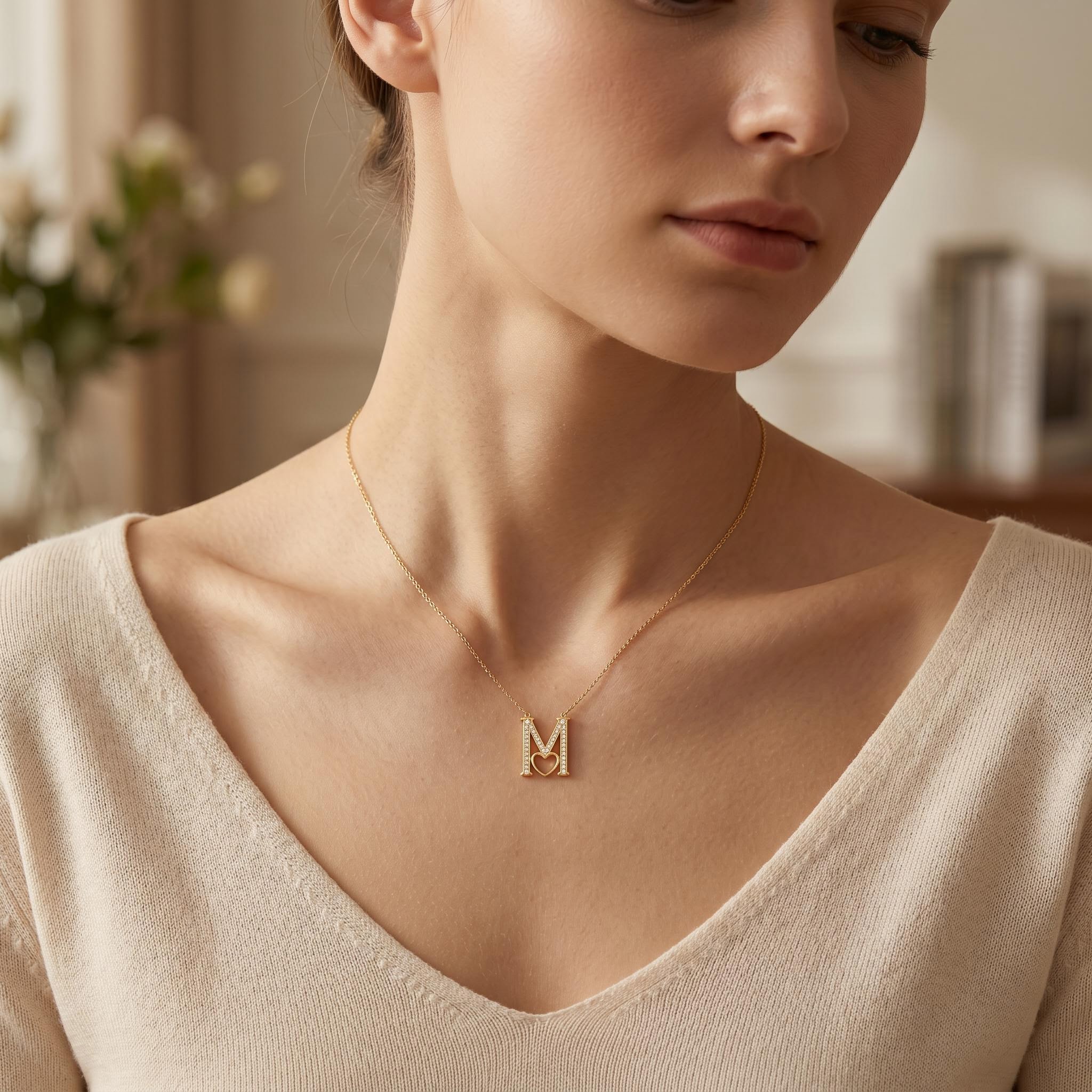 0.2 ct.tw. Alphabet Letters with Heart Pendant