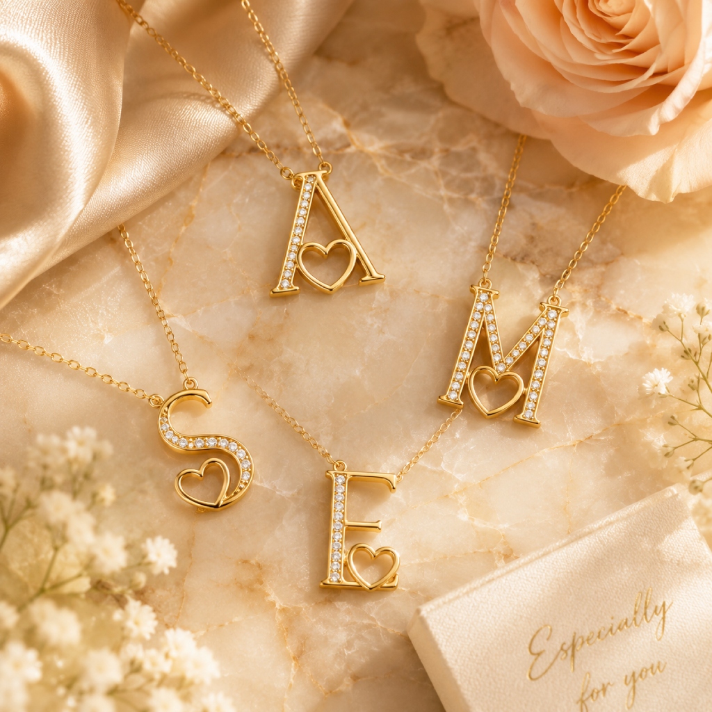 0.06 ct.tw. Alphabet Letters with Heart Pendant