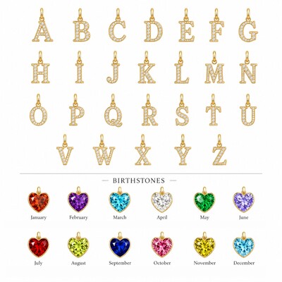 Paved Initial Letters with Birthstone Double Heart Pendant