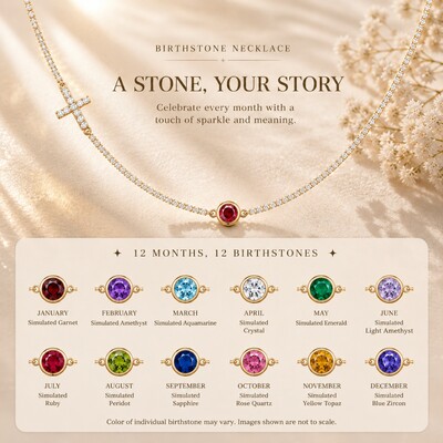 Micro Paved Cross with Round Cut Birthstone Tennis Chain