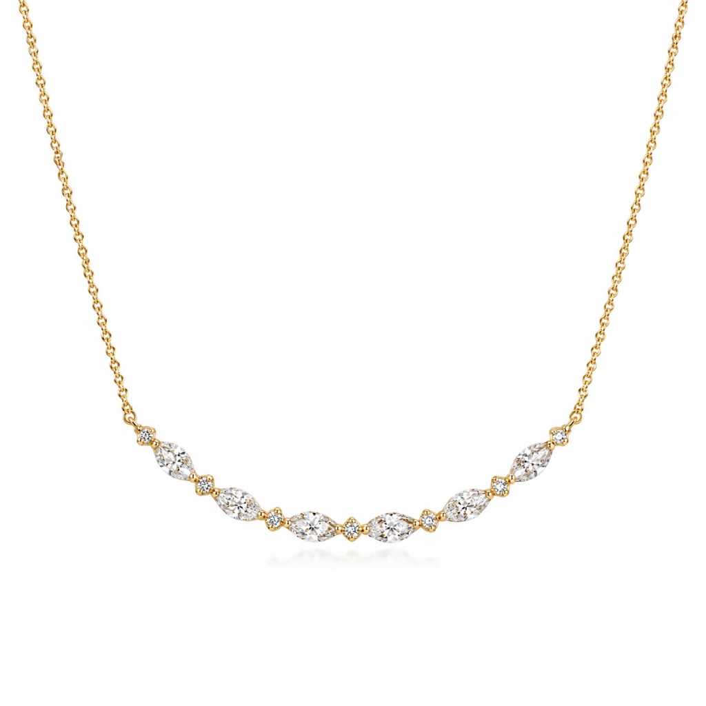 1.2 ct.tw. Smile Curved Marquise + Round Cut Necklace