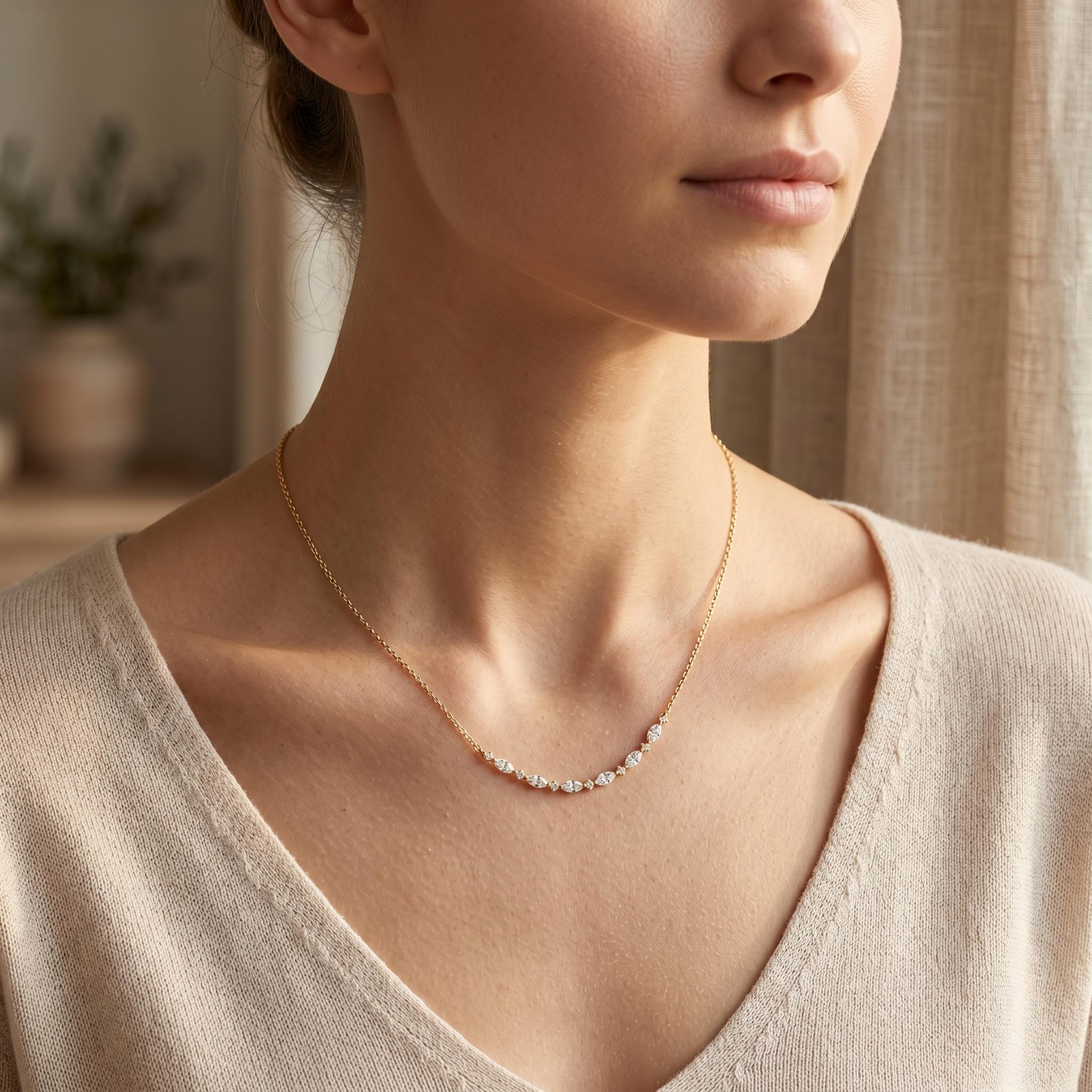 1.2 ct.tw. Smile Curved Marquise + Round Cut Necklace