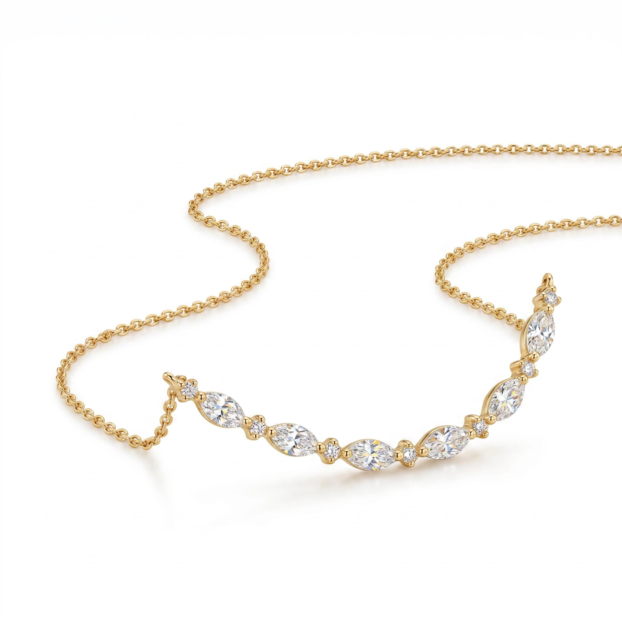 1.2 ct.tw. Smile Curved Marquise + Round Cut Necklace