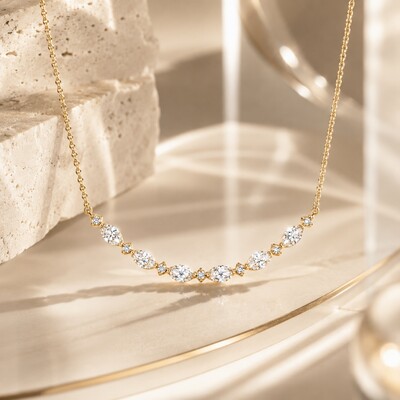 0.49 ct.tw. Smile Curved Marquise + Round Cut Necklace