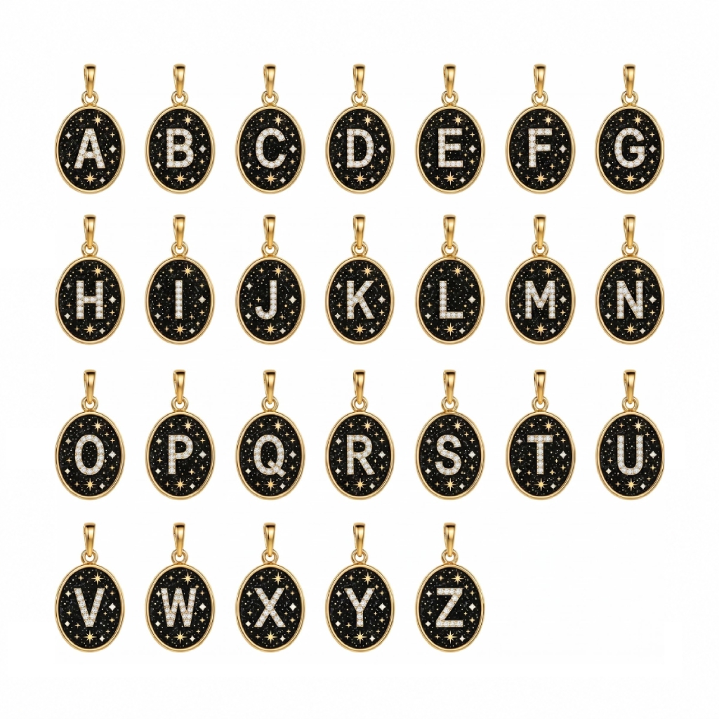 Night Starry Initial Letters Oval Shape Pendant