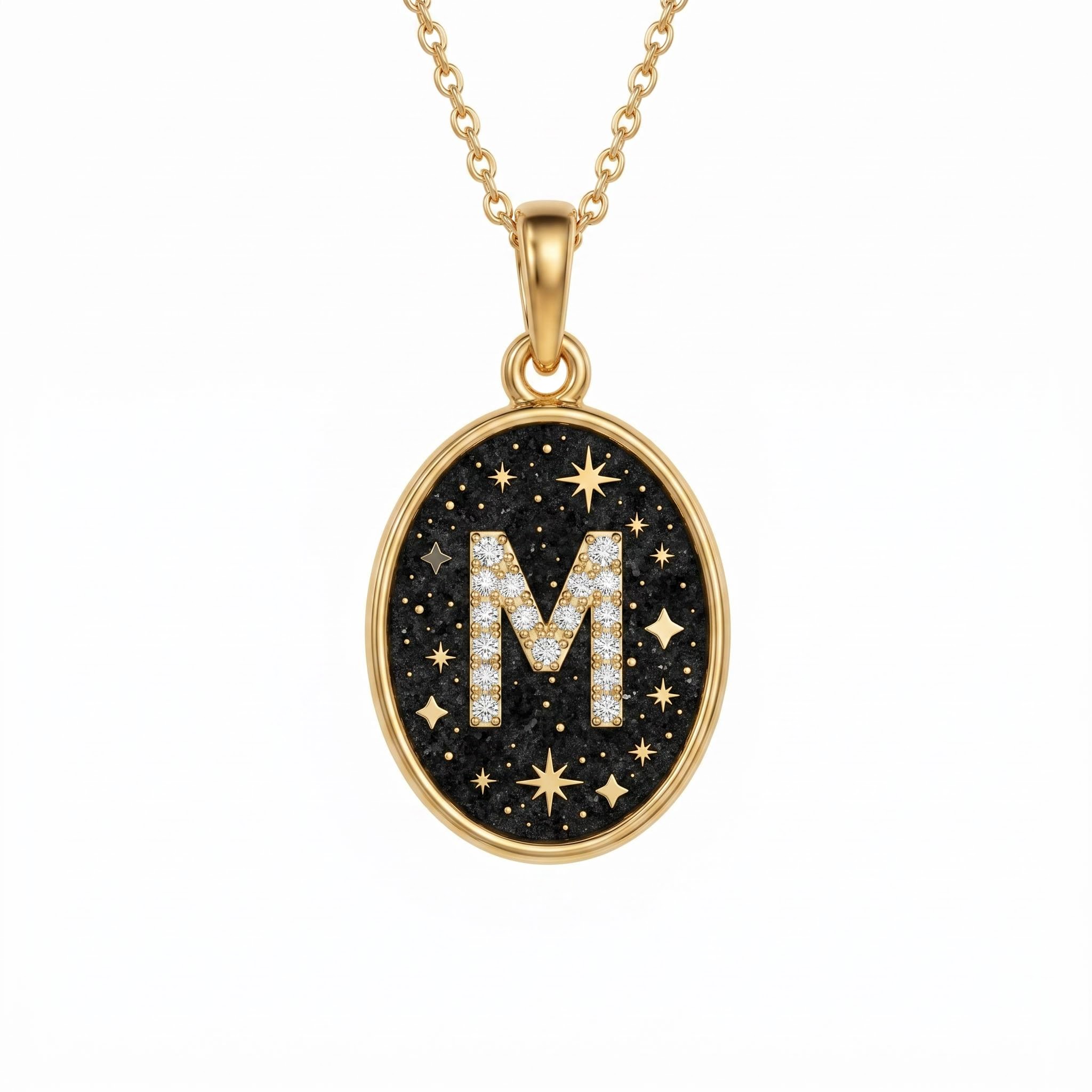 Night Starry Initial Letters Oval Shape Pendant