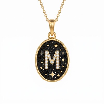 Night Starry Initial Letters Oval Shape Pendant