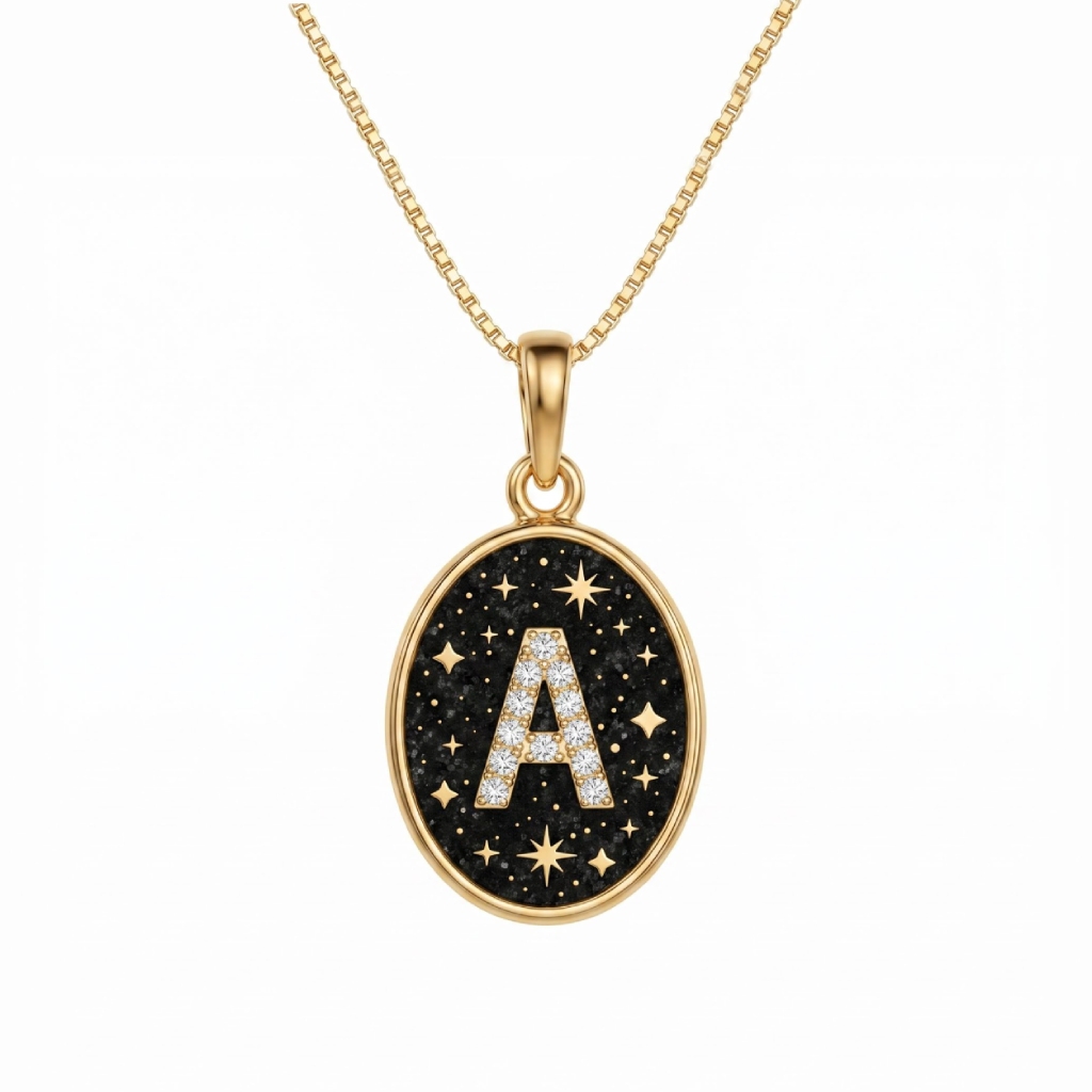 Night Starry Initial Letters Oval Shape Pendant