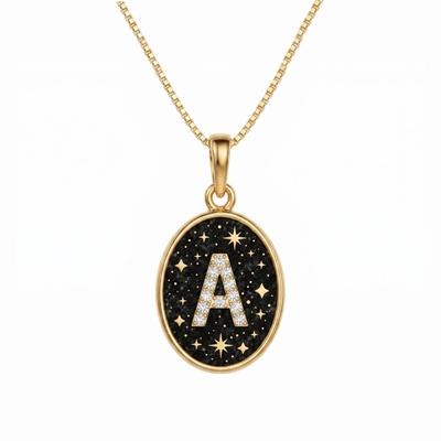Night Starry Initial Letters Oval Shape Pendant