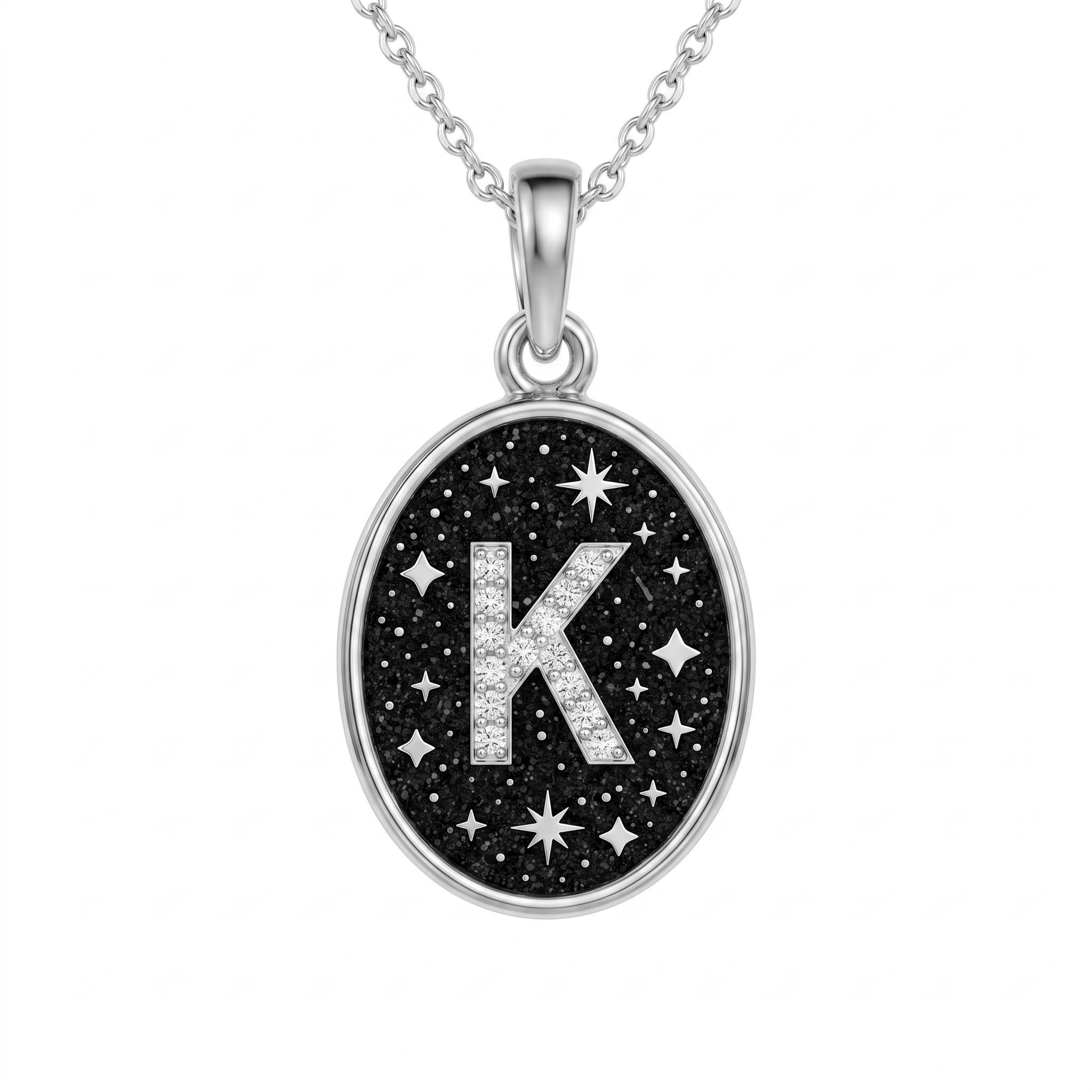 Night Starry Initial Letters Oval Shape Pendant