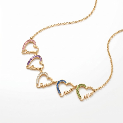 Personalized Custom Multi-Name Heart Birthstone Necklace Pendant