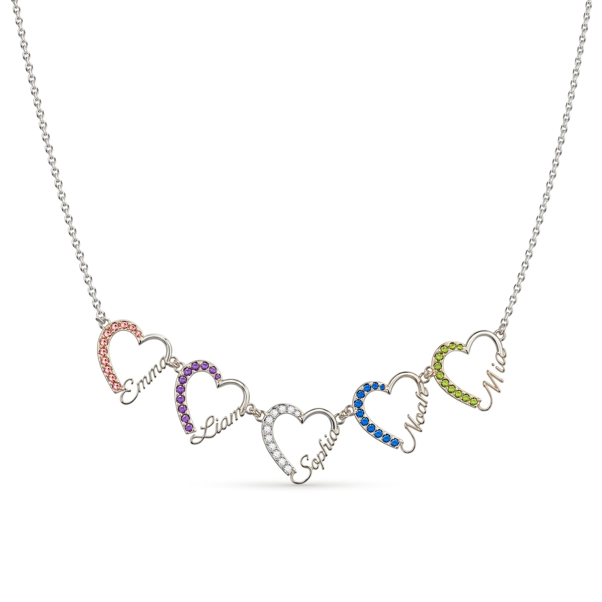 Personalized Custom Multi-Name Heart Birthstone Necklace Pendant