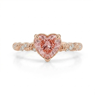 4.24 ct.tw. Twisted Pink Heart Cut S925 Silver Engagement Ring