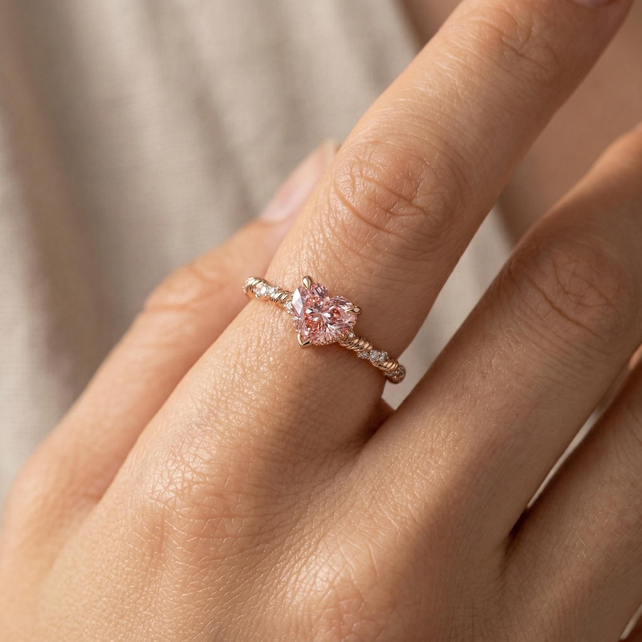 1.3 ct.tw. Twisted Pink Heart Cut S925 Silver Engagement Ring