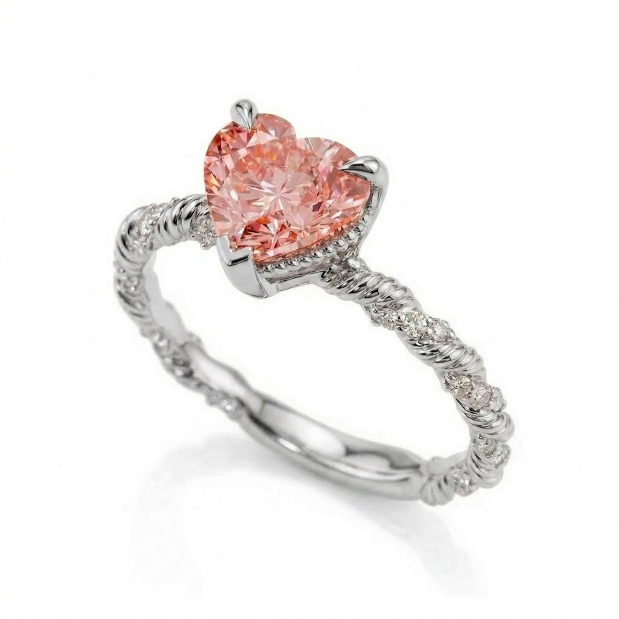 1.3 ct.tw. Twisted Pink Heart Cut S925 Silver Engagement Ring