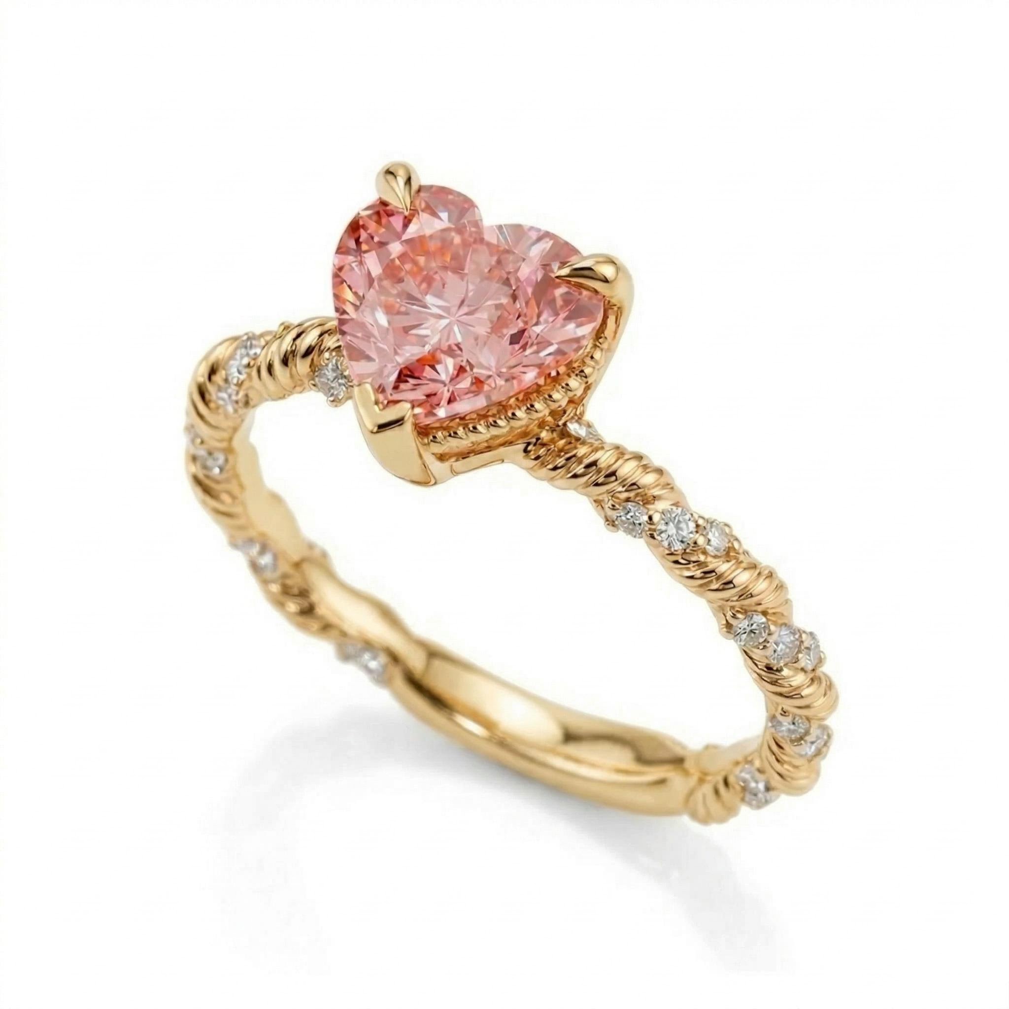 1.3 ct.tw. Twisted Pink Heart Cut S925 Silver Engagement Ring