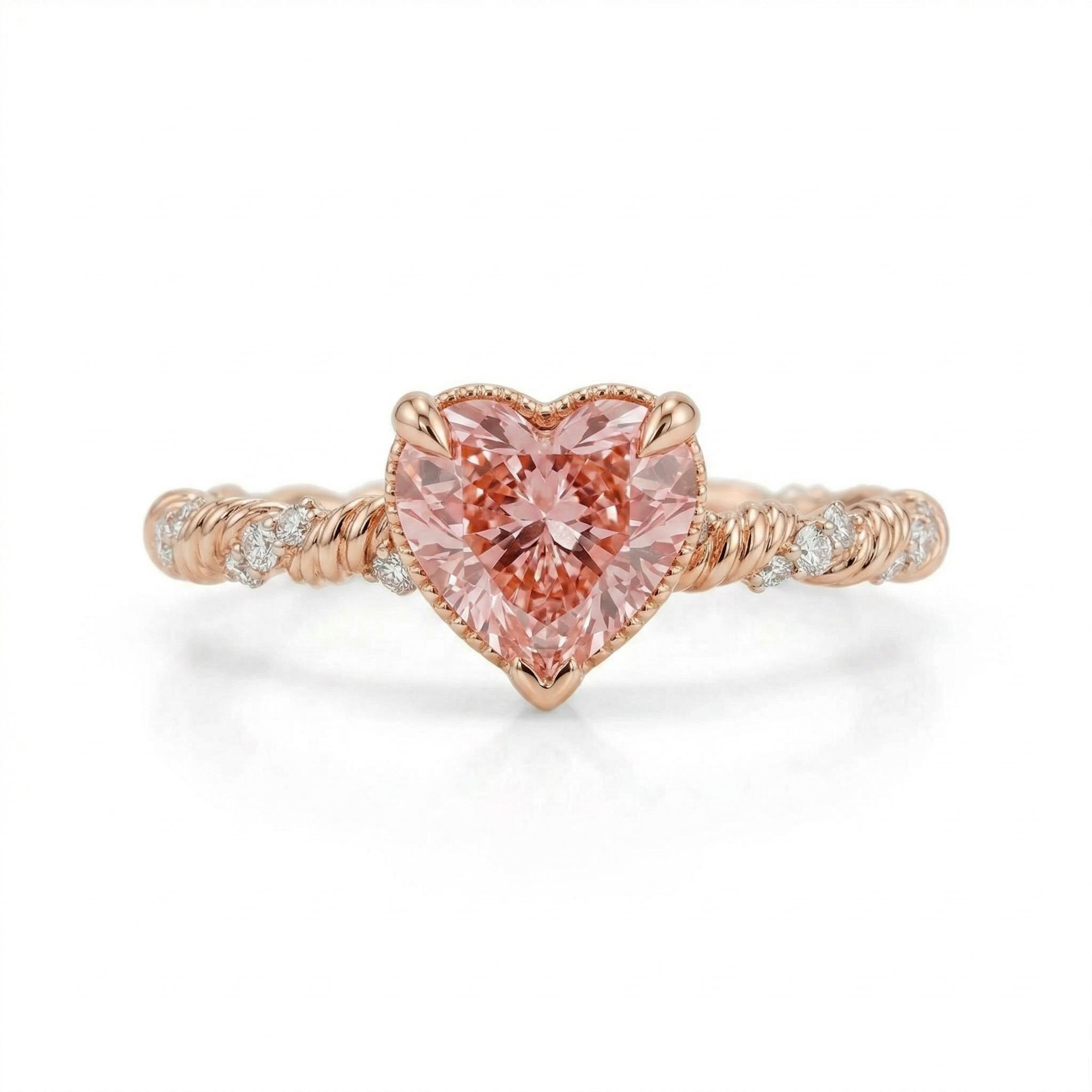 1.3 ct.tw. Twisted Pink Heart Cut S925 Silver Engagement Ring