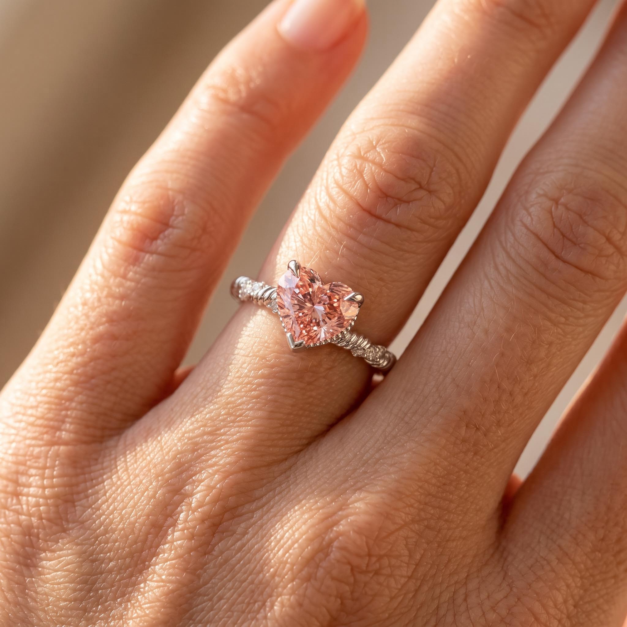 4.24 ct.tw. Twisted Pink Heart Cut S925 Silver Engagement Ring 4.24 ct.tw. Twisted Pink Heart Cut S925 Silver Engagement Ring