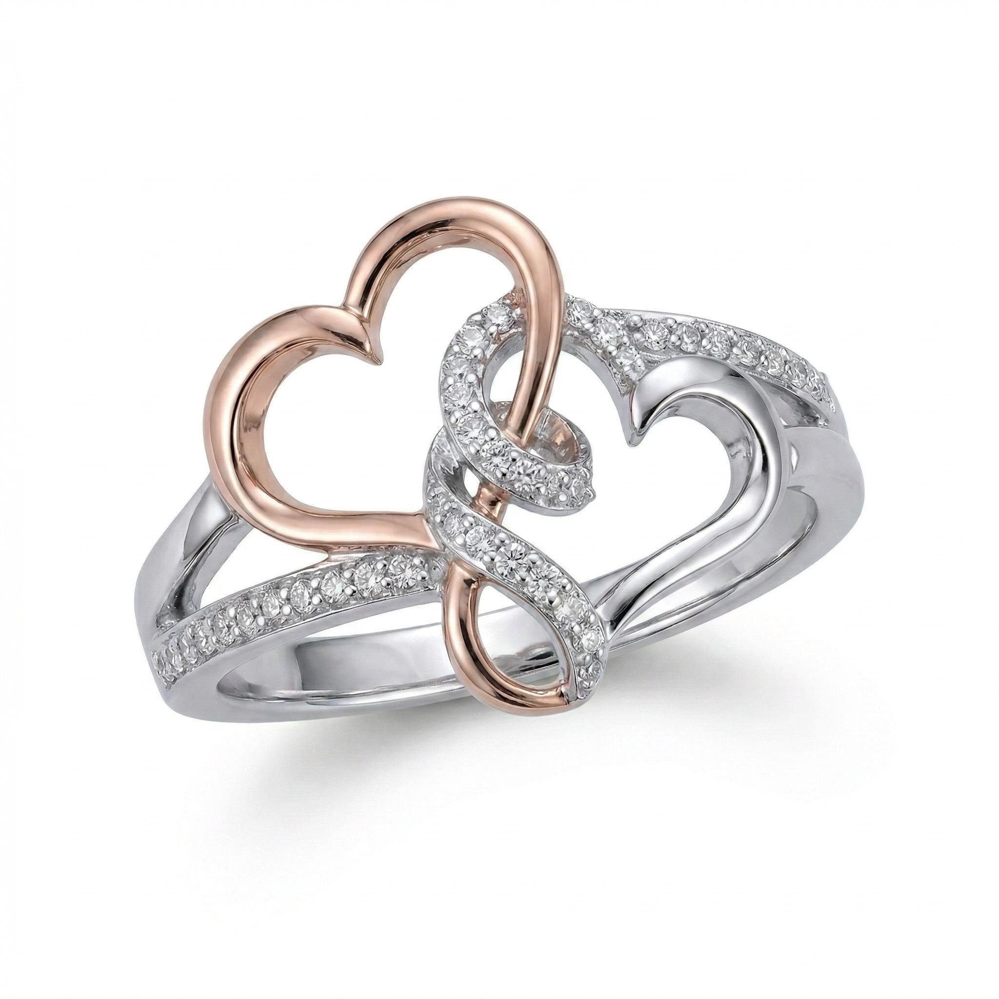 0.5 ct.tw. Two-tone Intertwined Hearts VVS Moissanite S925 Silver Ring