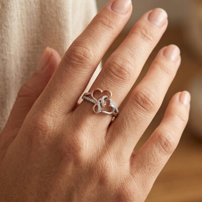 0.5 ct.tw. Two-tone Intertwined Hearts VVS Moissanite S925 Silver Ring