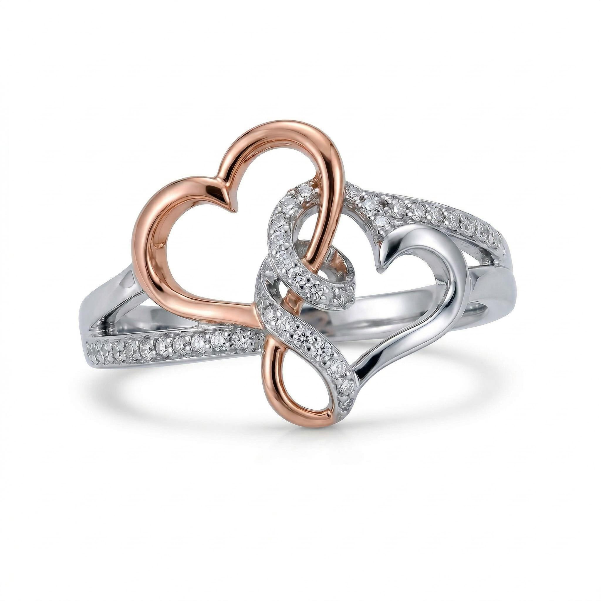 0.5 ct.tw. Two-tone Intertwined Hearts VVS Moissanite S925 Silver Ring